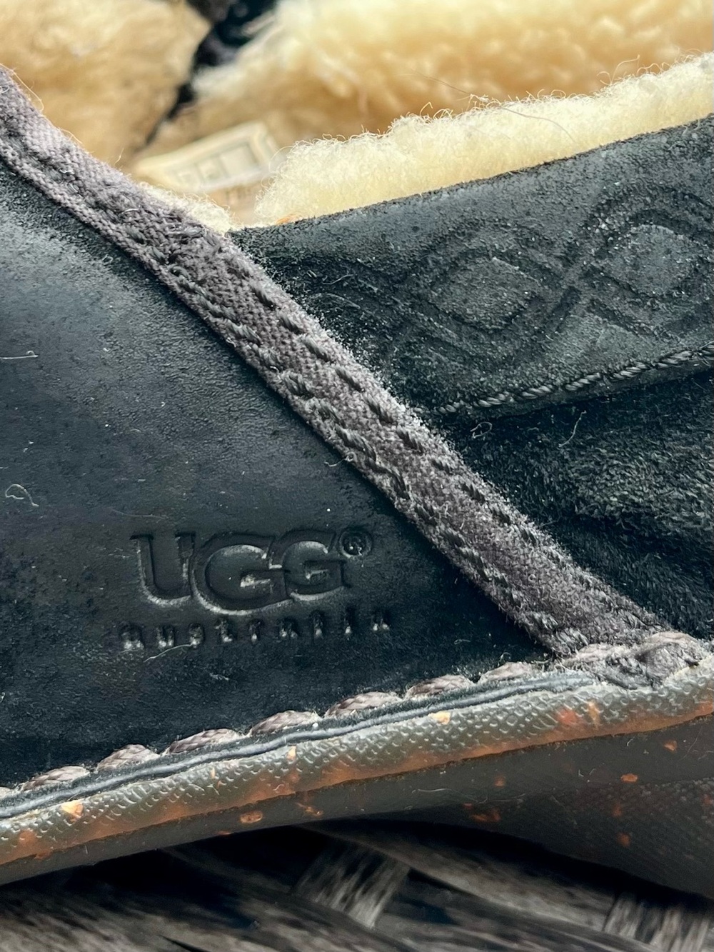 UGG Black Suede Slip-On Mule with Cream Shearling Inner - Picture 3 of 9